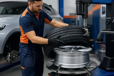 Mecânico trocando pneus de um carro em Umuarama.