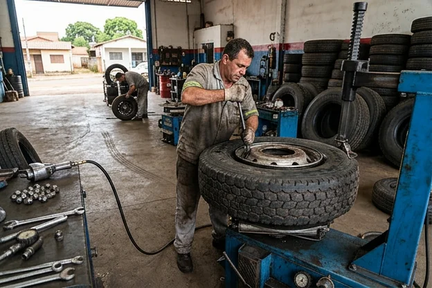 Pneus e ferramentas de manutenção em borracharia em Umuarama.