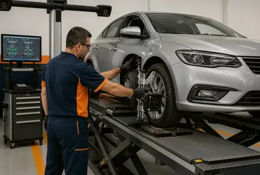 Profissional alinhando rodas de um carro em Umuarama.